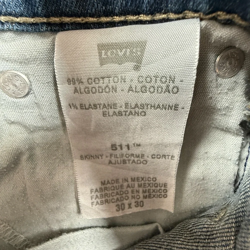 Levi's 511 Jeans Mens 30x30 Blue‎ Denim Medium Wash Faded Slim Fit Skinny Leg